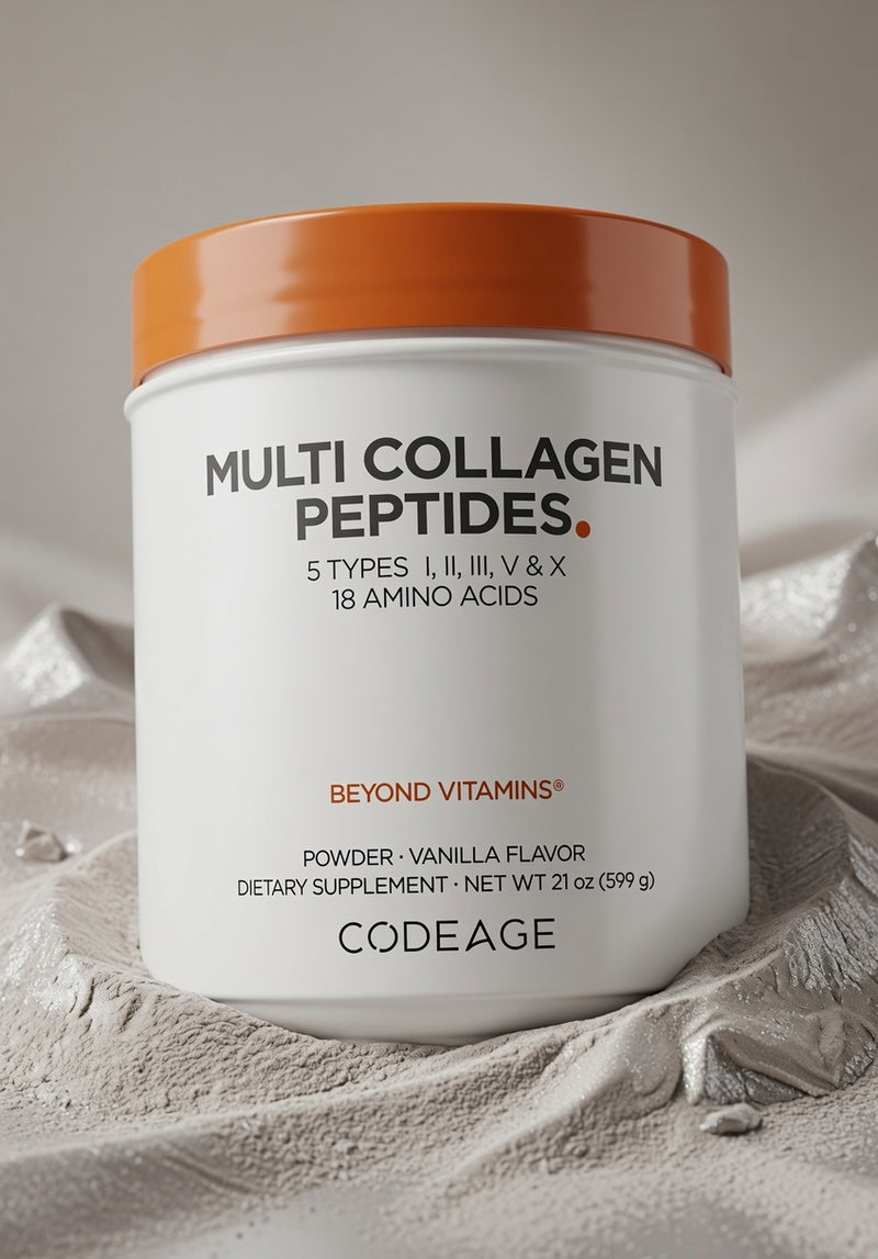 Container of Codeage Multi Collagen Peptides on a neutral background