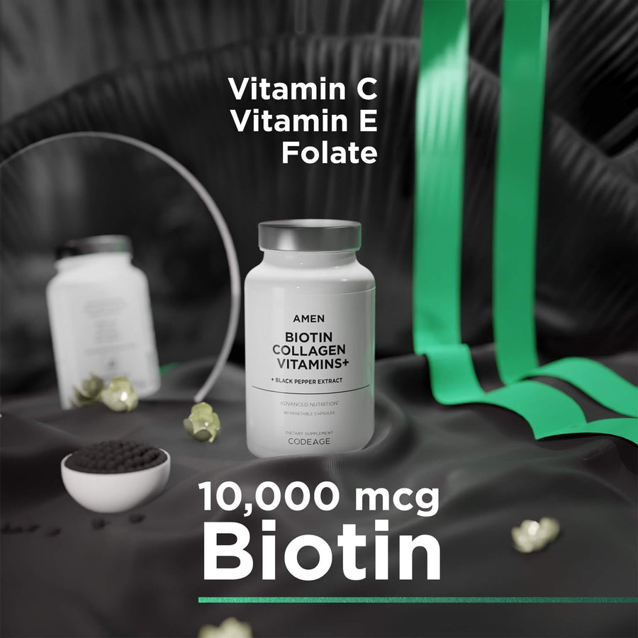 Amen Biotin Collagen Vitamin C Supplement 10,000mcg biotin