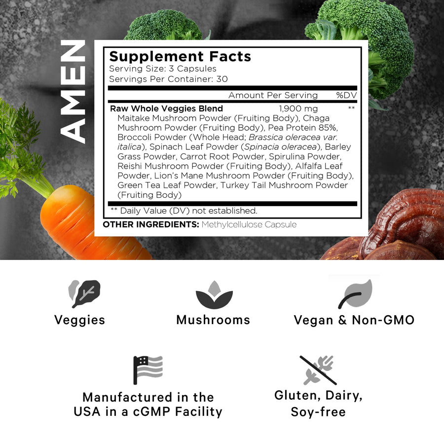 Amen Veggies Vitamins Superfood Raw Whole Food Vegetables Supplement Facts