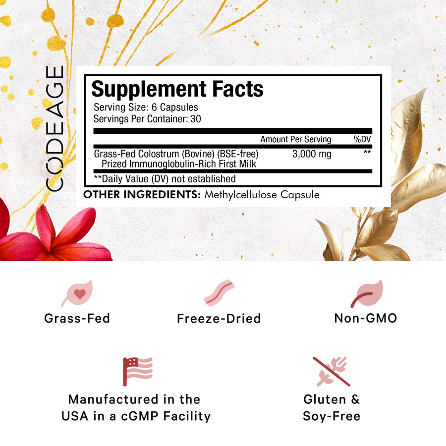 Codeage Immuno Colostrum Grass-fed colostrum supplement prized first milk supplement facts