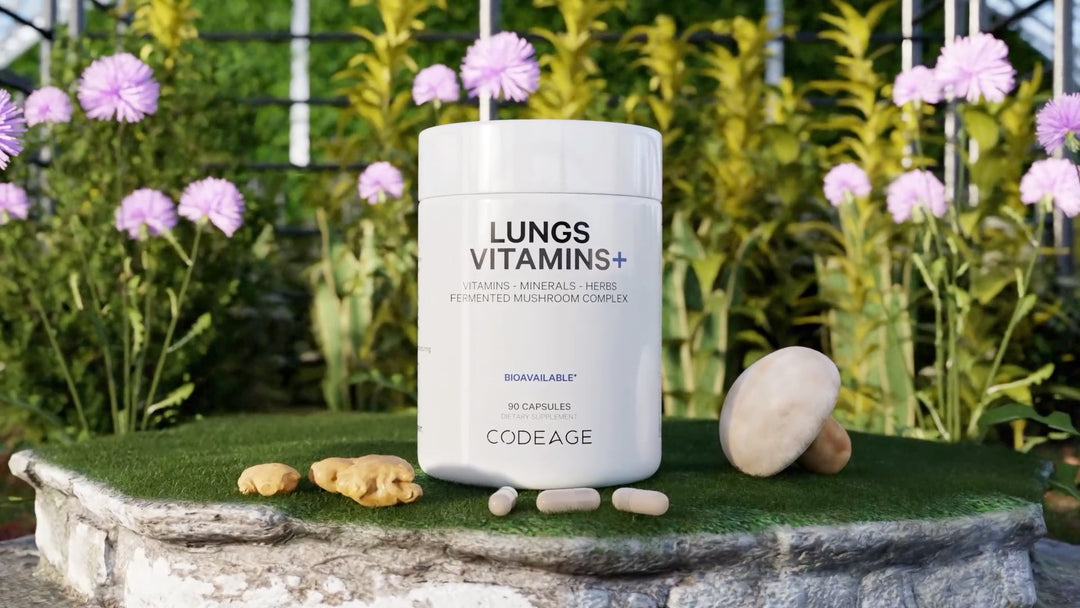 Vitaminas para los pulmones con minerales, botánicos y hongos.