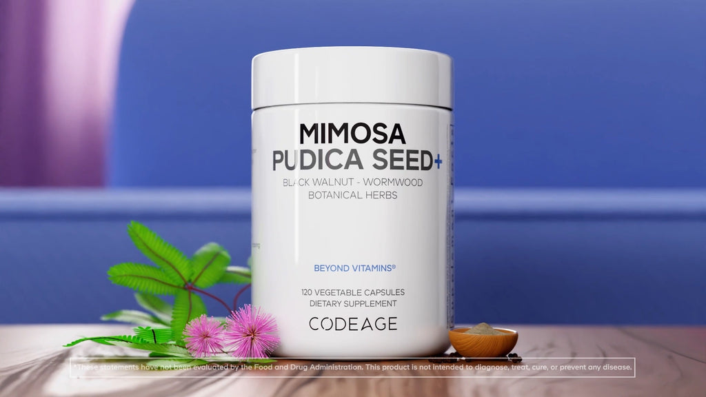 Semilla de Mimosa Pudica y una selección de hierbas y plantas.