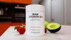 Vitamina D3 cruda, probióticos, enzimas, frutas y verduras integrales