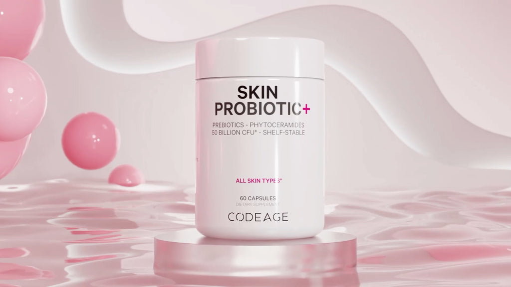 Skin Probiotic+ Fórmula avanzada para la salud intestinal y de la piel con vitamina C, hierbas y 50 mil millones de UFC