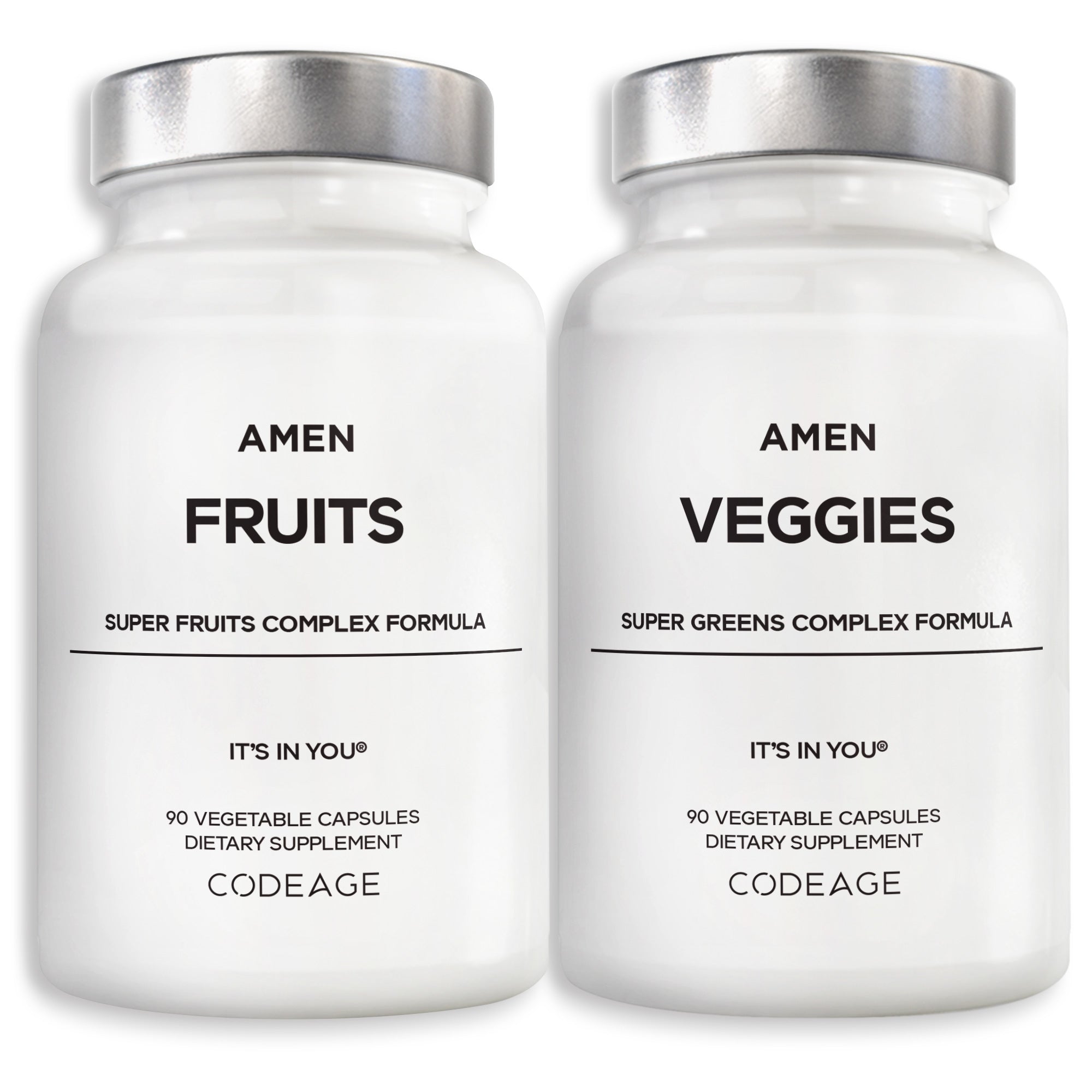 Amen Fruits & Veggies Bundle Supplement, Raw Whole Food Multivitamin Capsules, Greens Vegetables, Red Fruits & Berries Vegan Blend, Fibers + Phytonutrients Superfood Minerals