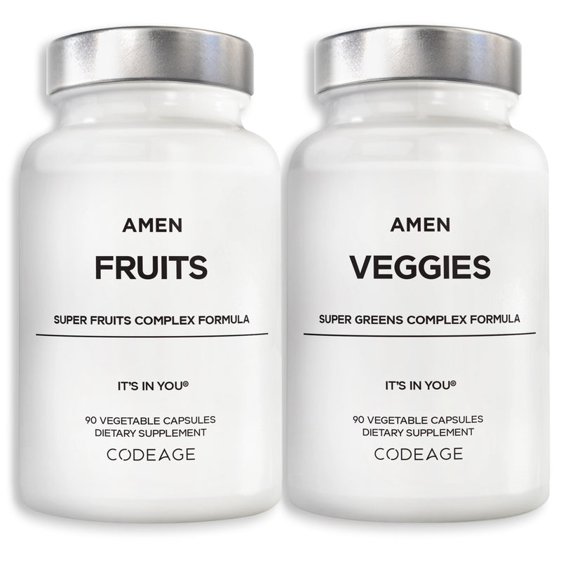 Amen Fruits & Veggies Bundle Supplement, Raw Whole Food Multivitamin Capsules, Greens Vegetables, Red Fruits & Berries Vegan Blend, Fibers + Phytonutrients Superfood Minerals