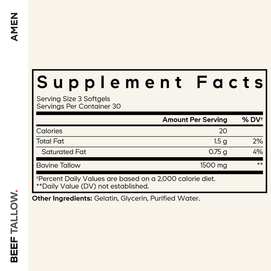 Amen Grass-Fred Beef Tallow, Supplement Facts