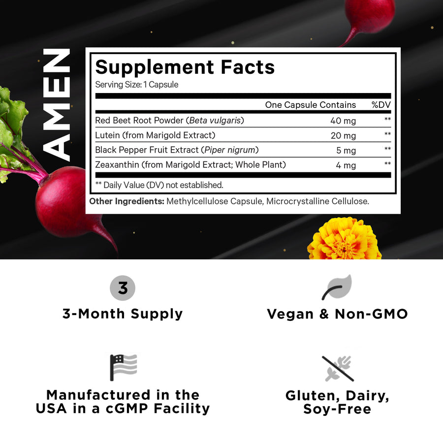 Amen Eyes Lutein Zeaxanthin Supplement Black Pepper Capsule Supplement Facts