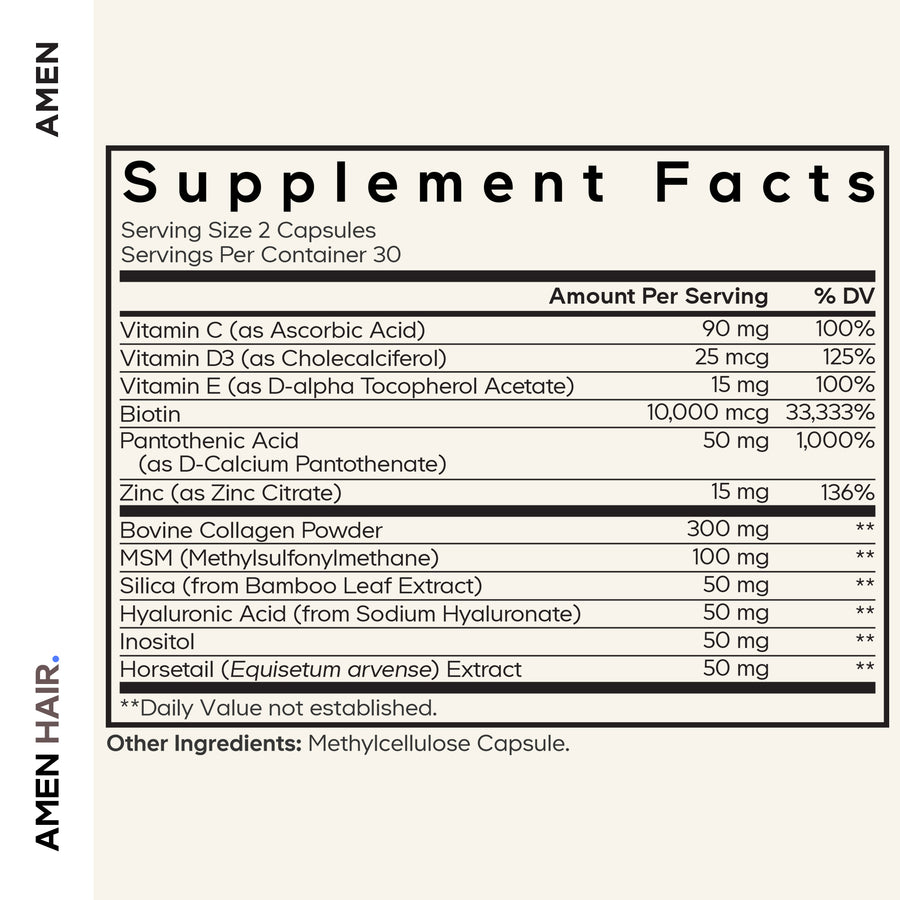Amen Hair Vitamins Capsule Supplement Facts