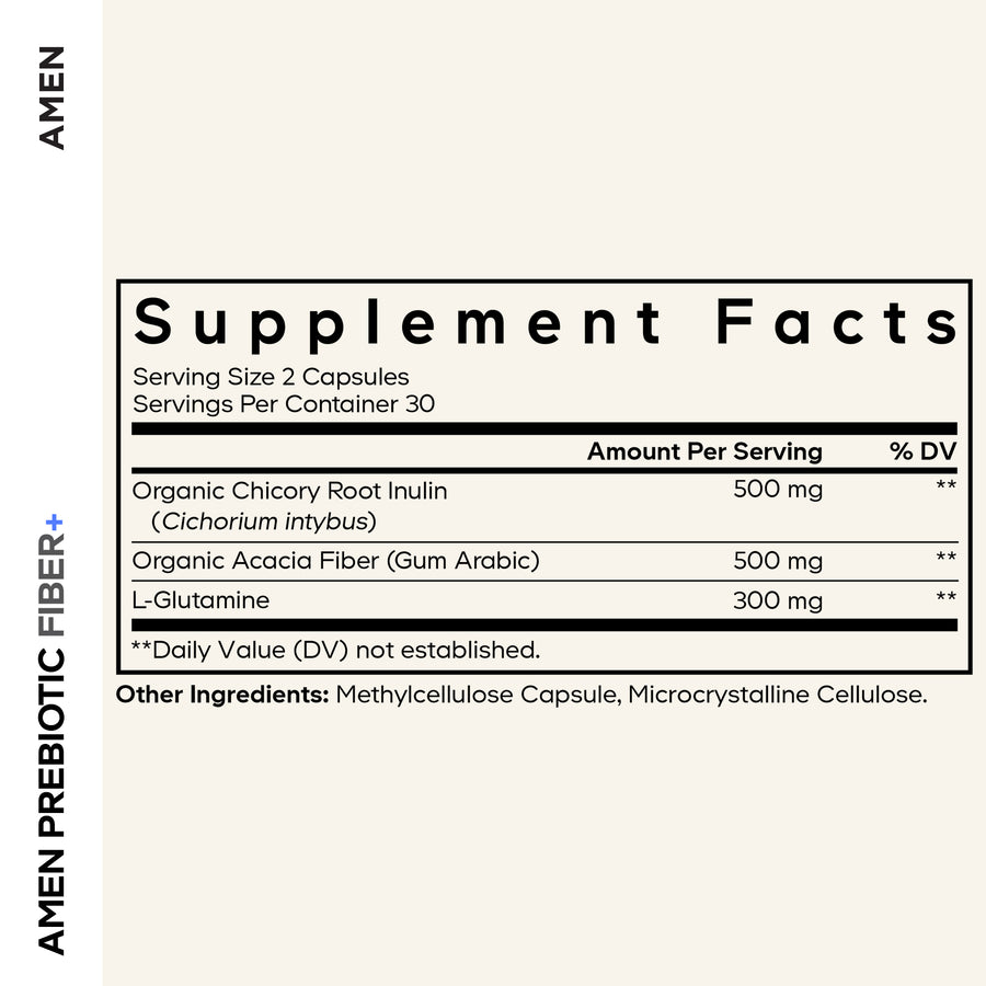 Amen Prebiotic Fiber capsules with Chicory Inulin and Acacia, Supplement Facts