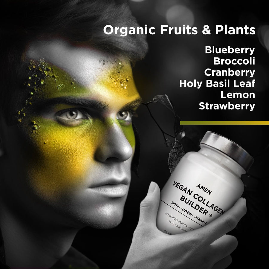 Amen Vegan Collagen Builder Supplement Biotin Vitamin C Lutein Organic Fruits Plants