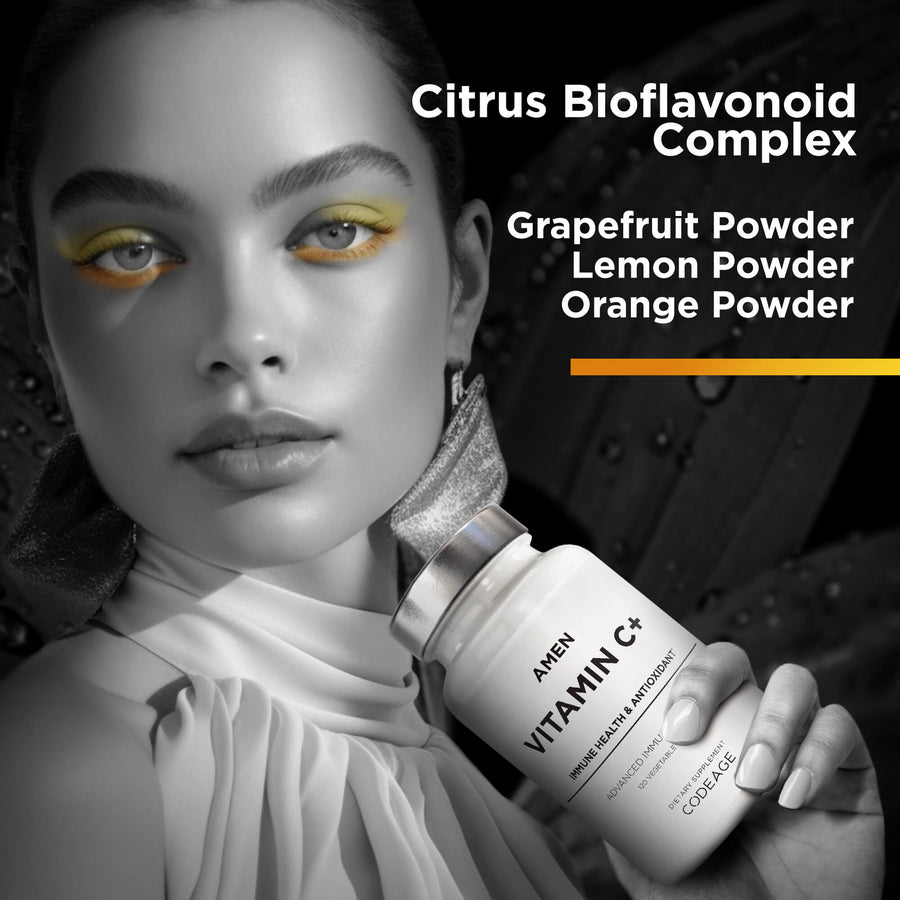 Amen Vitamin C supplement antioxidant women portrait grapefruit powder lemon orange