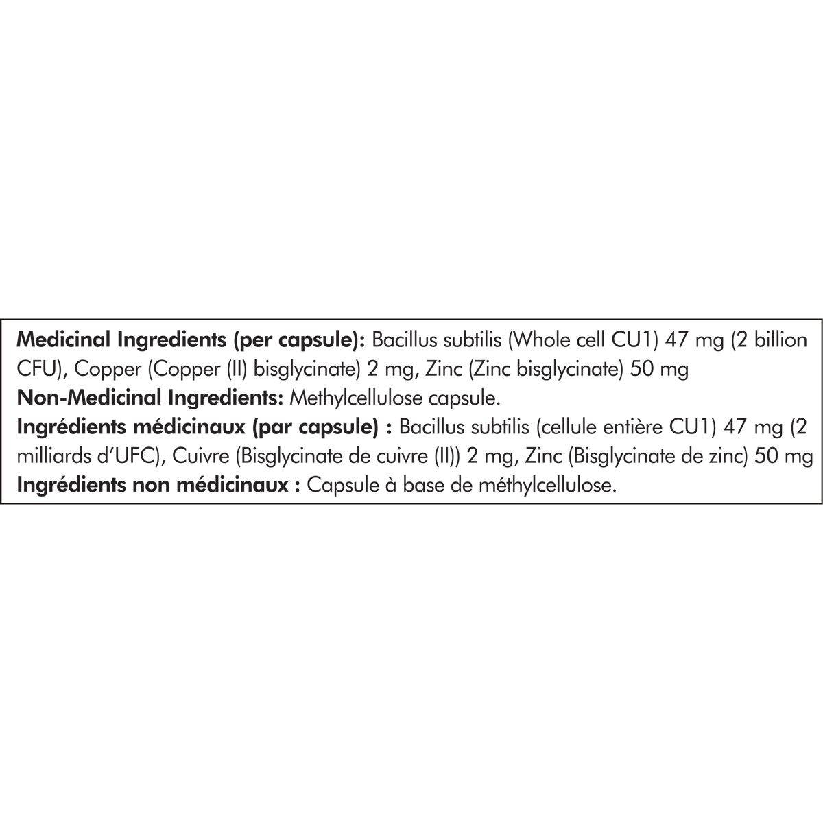 Amen Zinc Copper Probiotics Supplement Facts