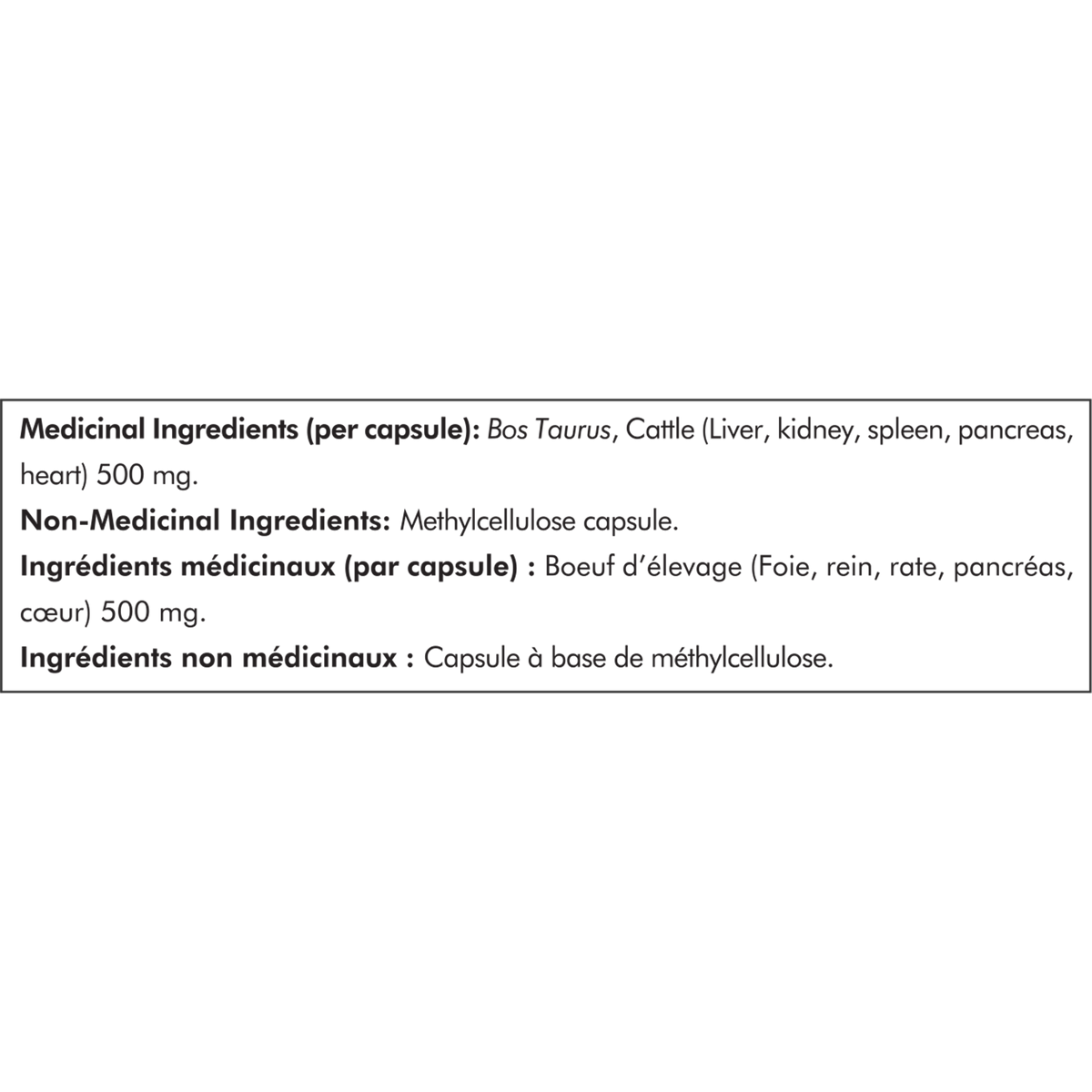 Codeage Grass-Fed Beef Organs Supplement Facts