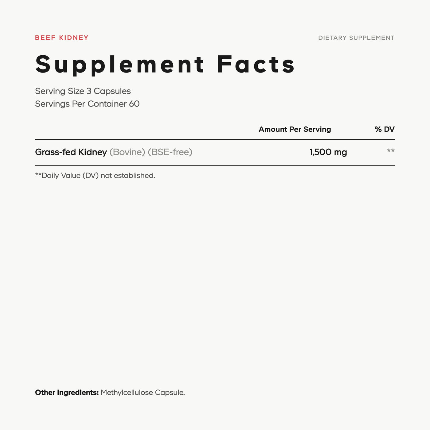 Codeage Grass-fed bovine kidney supplement facts
