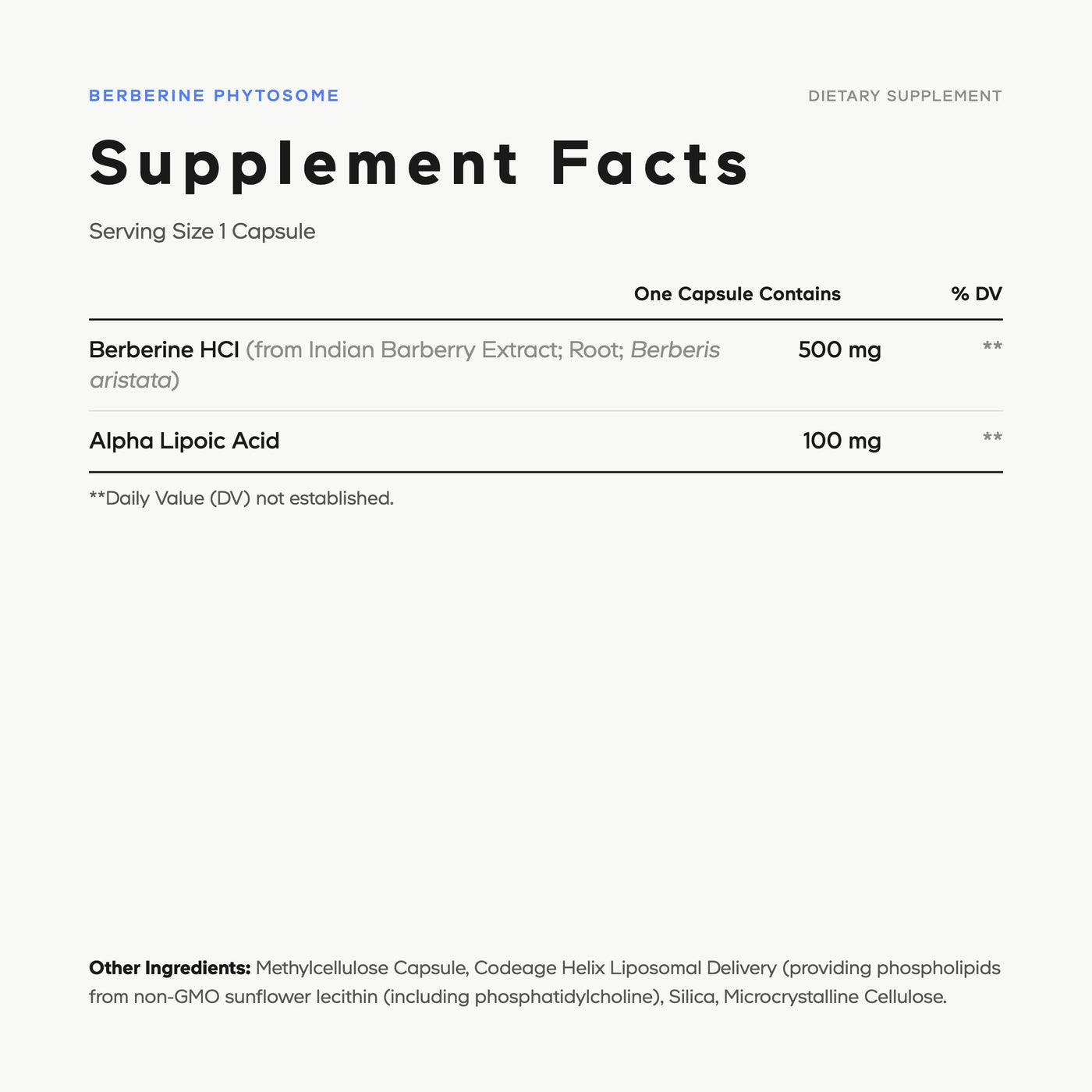 Codeage Berberine Phytosome Supplement Supplement facts