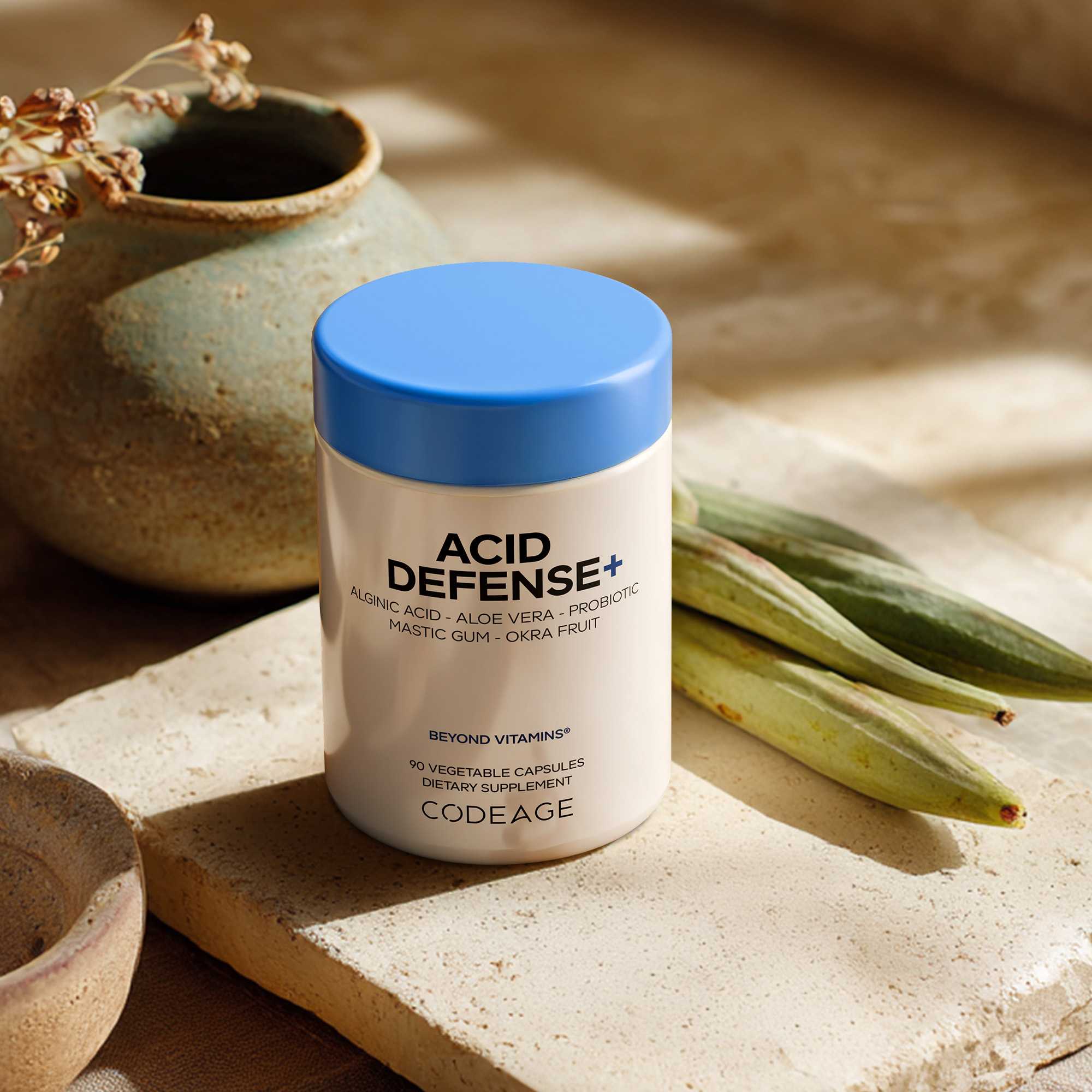 Codeage Acid Defense+ Supplement - Digestion Support with Marshmallow Root, DGL Licorice, Aloe Vera, Probiotics & Alginic Acid 