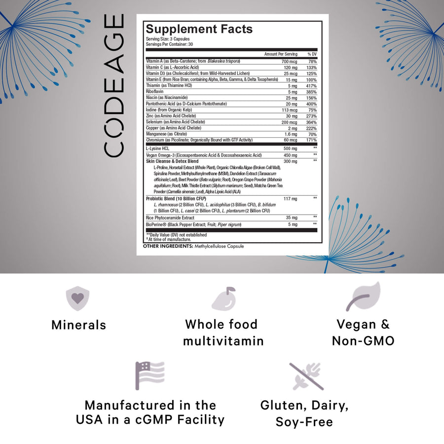 Codeage Clearface Vitamins Skin and Face Vitamins supplement facts