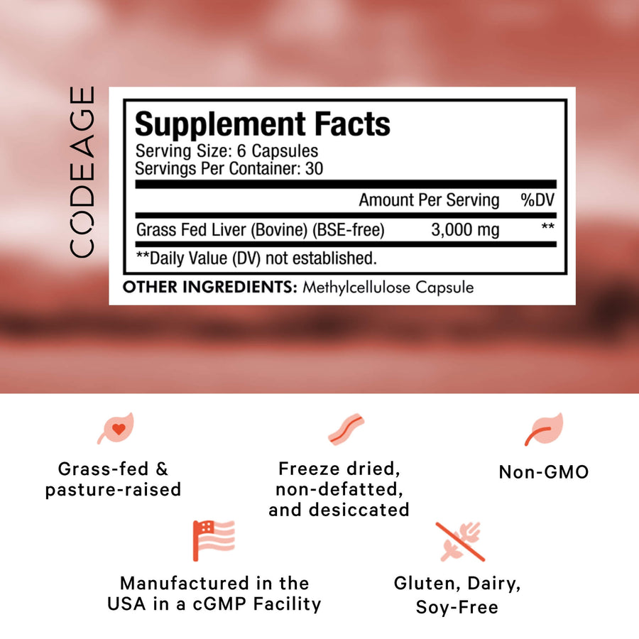 Codeage Grass-Fed Beef Liver Supplement Capsule Supplement facts