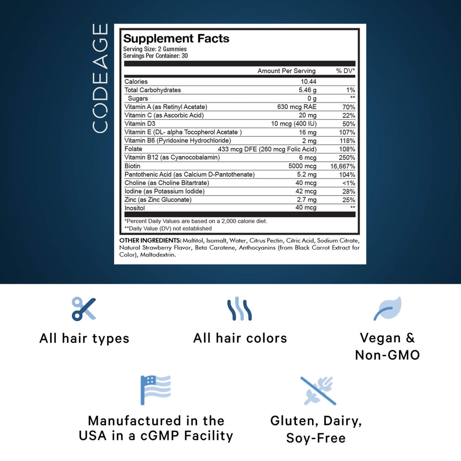 Codeage Hair gummies supplement facts