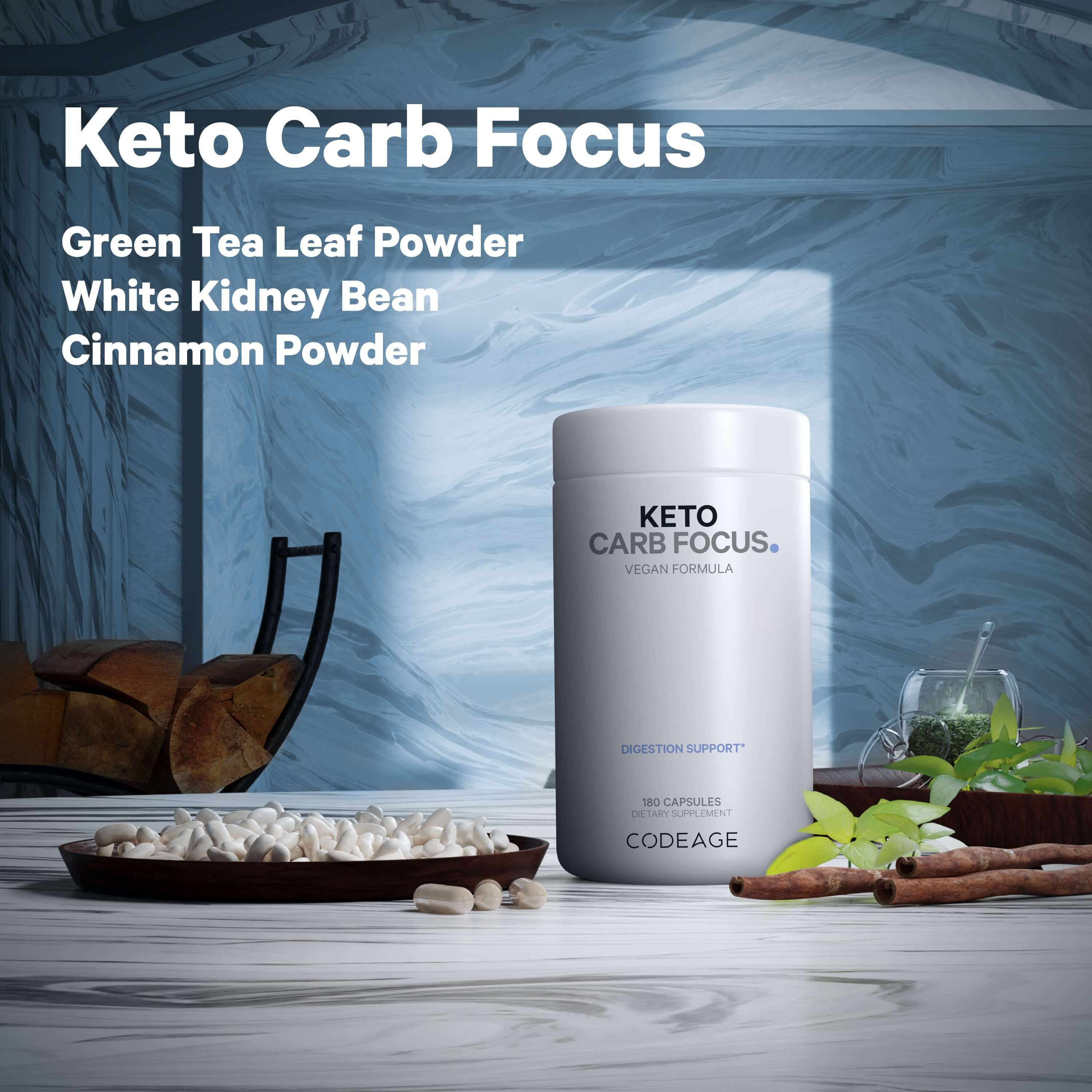 Codeage Keto Carb, White Kidney Beans, Green tea, Cinnamon