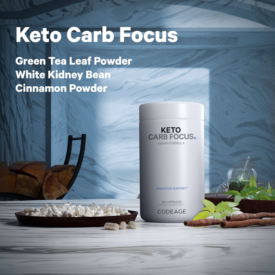 Codeage Keto Carb Focus Supplement Ketogenic Diet Supplement Facts Green Teal Leaf Powder Cinnamon