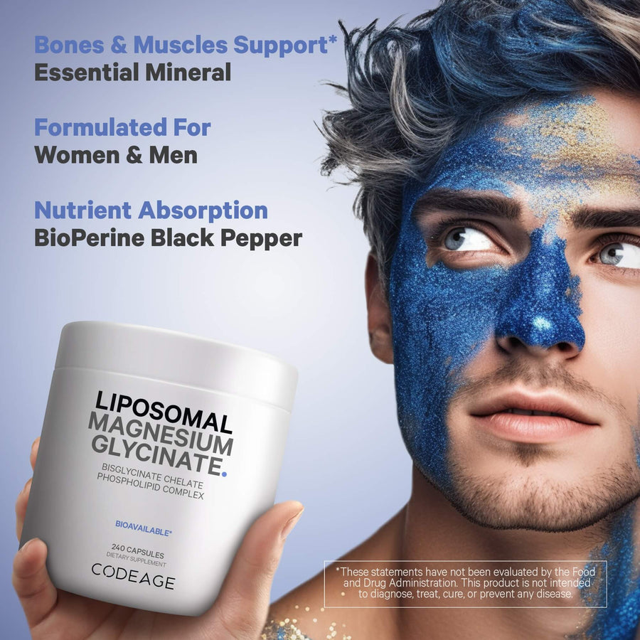 Codeage Liposomal Magnesium Glycinate Supplement 2-month supply essential mineral man holding bottle