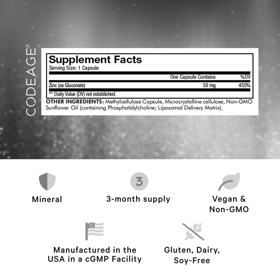 Codeage Liposomal Zinc 50mg Gluconate Supplement facts