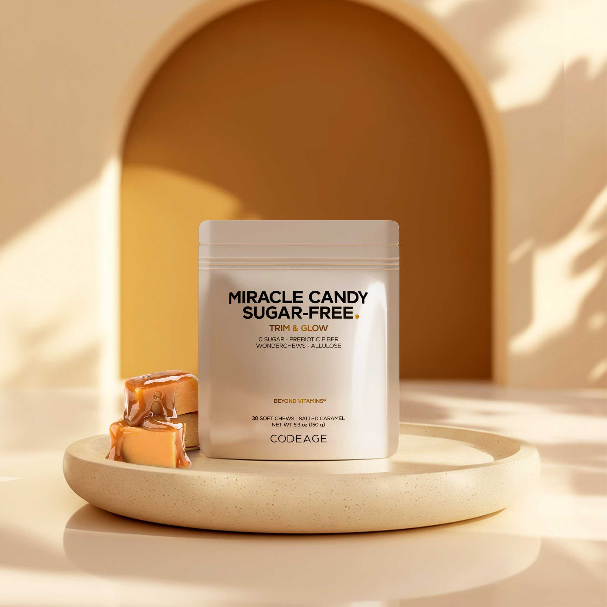 Codeage Miracle Candy Sugar-Free Candies with allulose, Soft Chews Salted Caramel Flavor