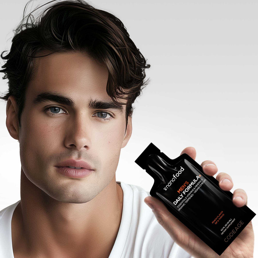 Codeage Nanofood Daily Liposomal Liquid Vitamin For Men Supplement, Multivitamin Sachet, Biotin, Omega-3 & Omega-9, Vitamins A, B, C, D, E, Folate, Niacin, Organic Blackberry & Berries Extracts, Vegan Sugar-Free Non-GMO Formula, 30 Individual Pouches