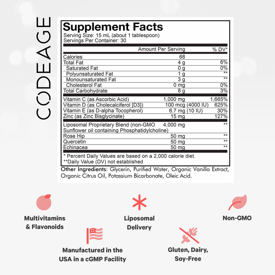 Codeage Wonder C Liposomal Liquid Vitamin C D3 Zinc Formula Supplement Facts