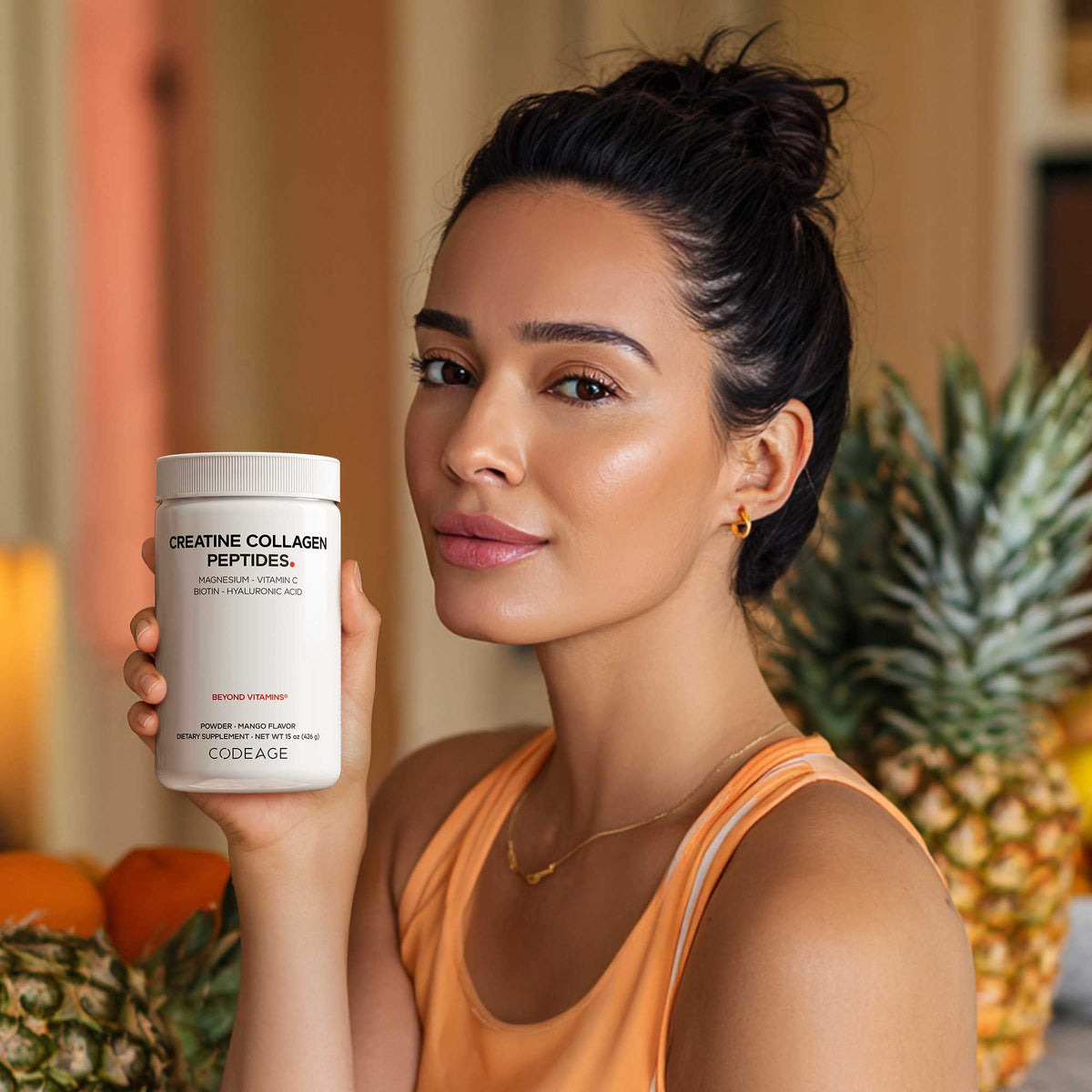 Codeage Creatine Collagen Peptides with Creatine Monohydrate Powder Supplement, Wild-Caught Marine Collagen, Biotin, Magnesium, Vitamin C, Hyaluronic Acid - Mango Flavored 