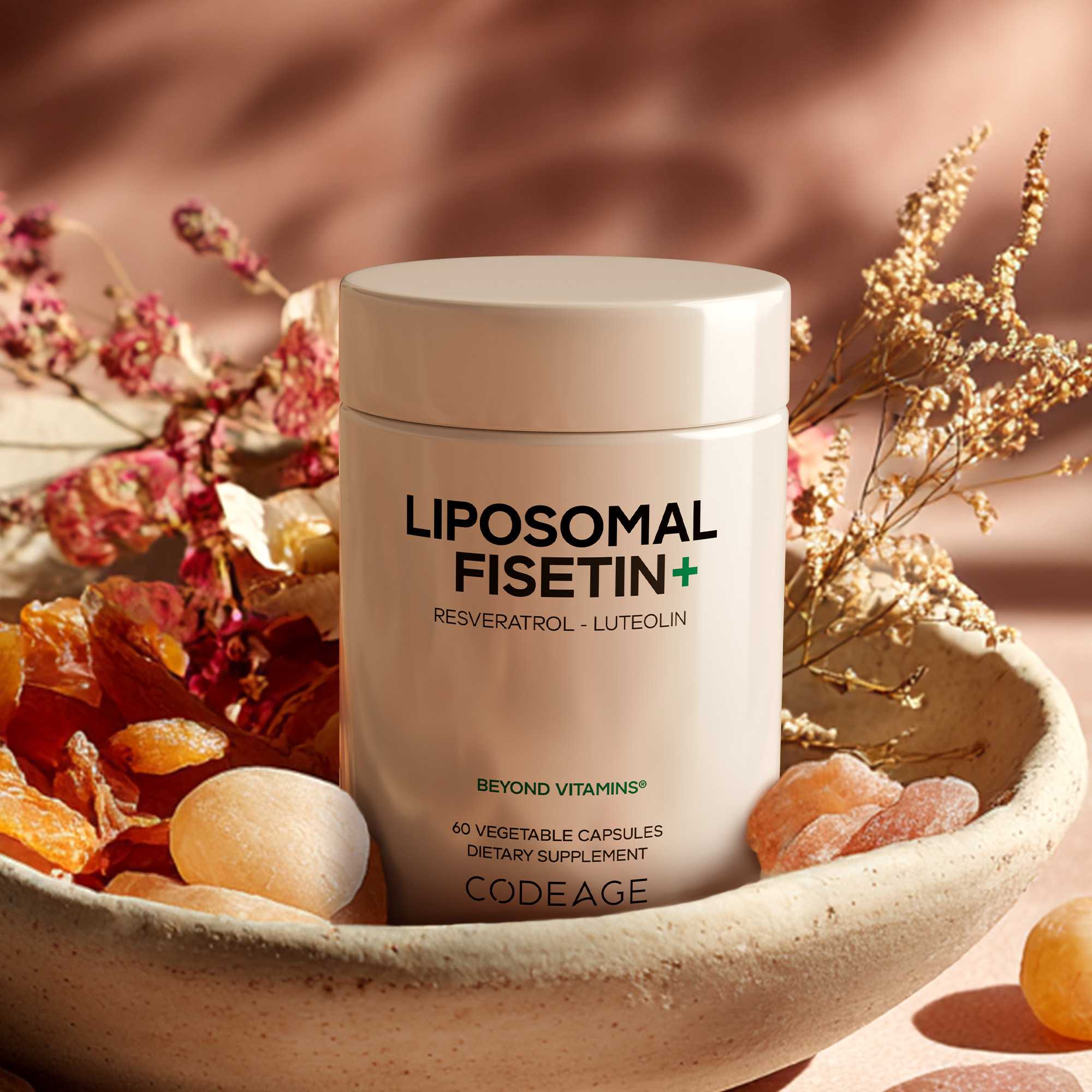 Codeage Liposomal Fisetin+ polyphenol blend supplement with resveratrol and luteolin.