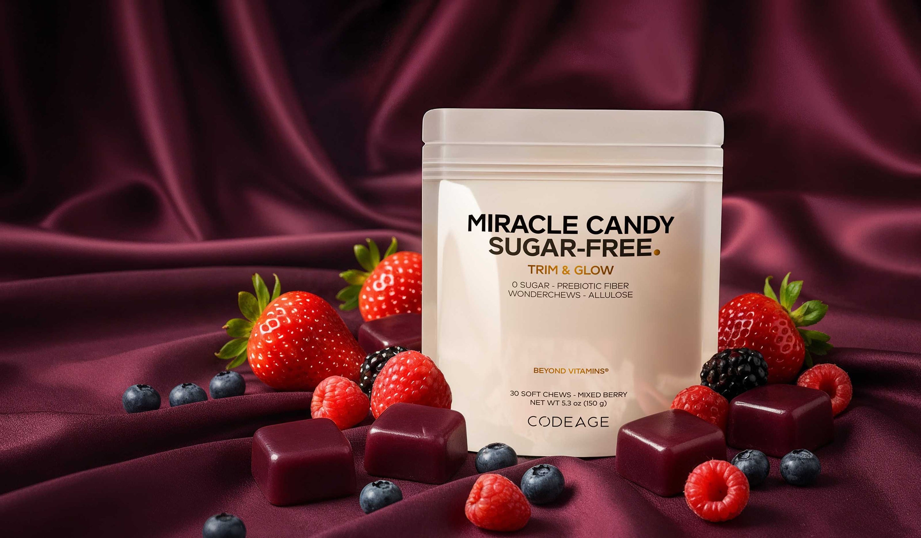 Codeage Miracle Candy Sugar-Free Candies, Soft Chews Mixed Berry Flavor