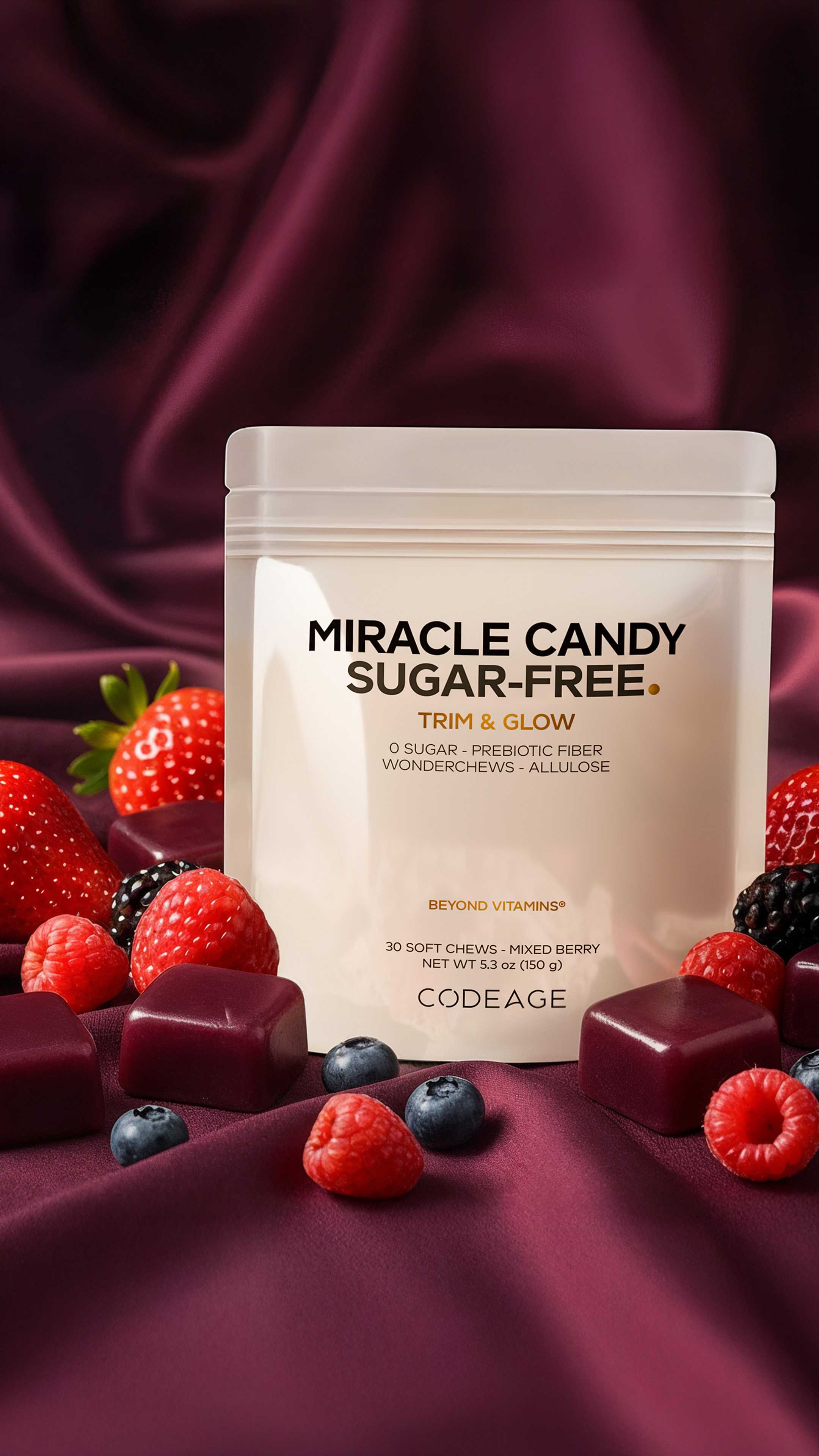 Codeage Miracle Candy Sugar-Free Candies, Soft Chews Mixed Berry Flavor