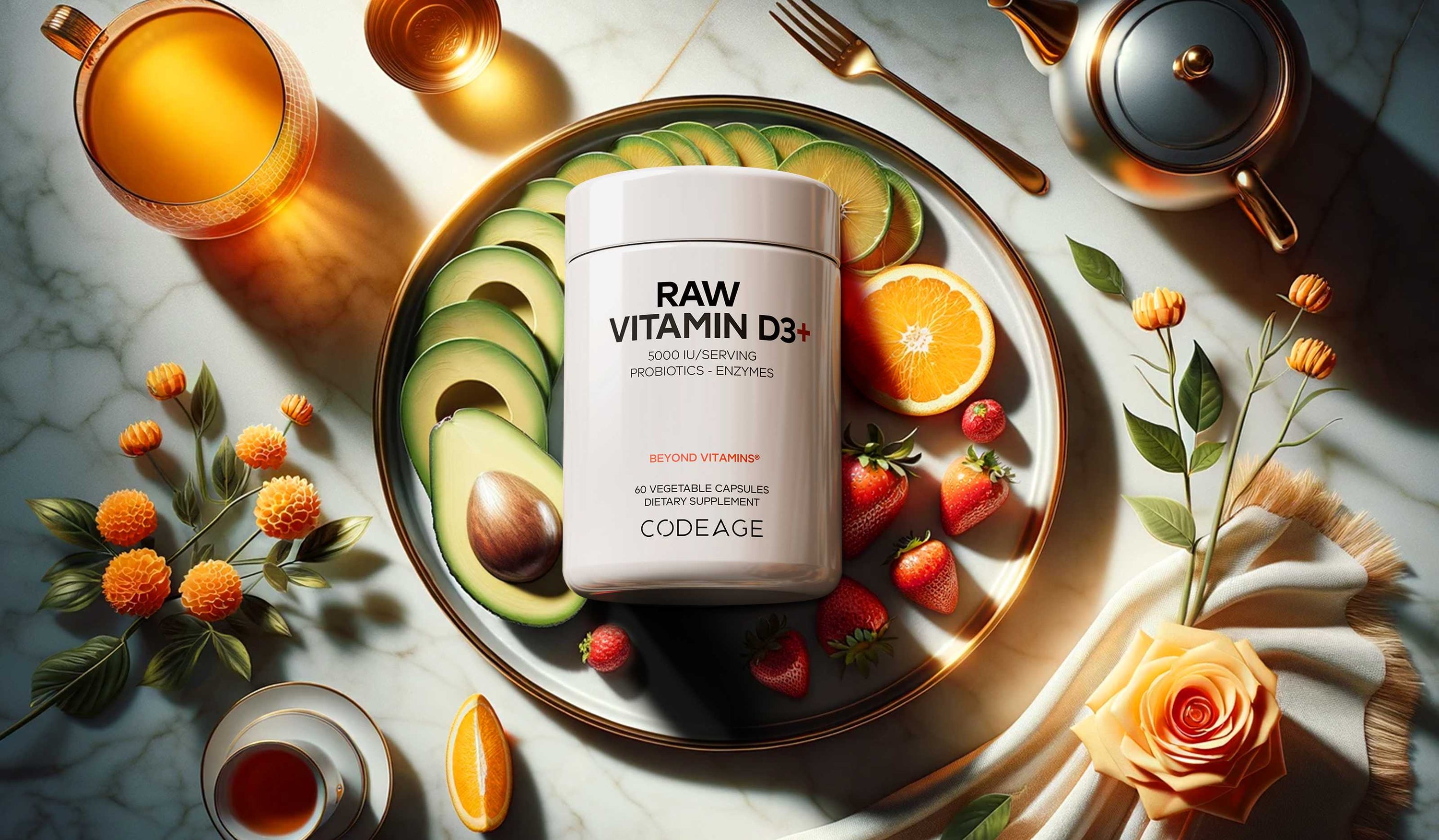 Codeage Raw Vitamin D3+ Supplement Probiotics Enzymes