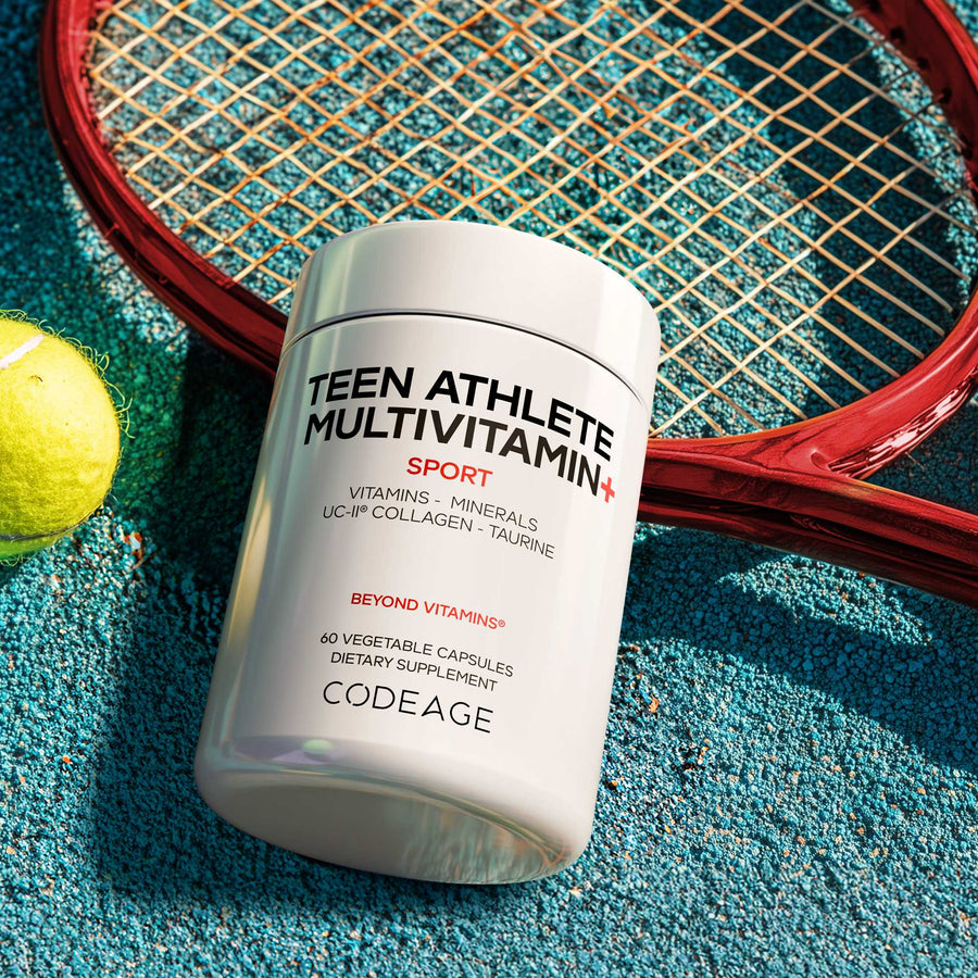 Codeage Teen Athlete Multivitamin+ Sports Supplement with creatine, taurine, magnesium, electrolytes and collagen.