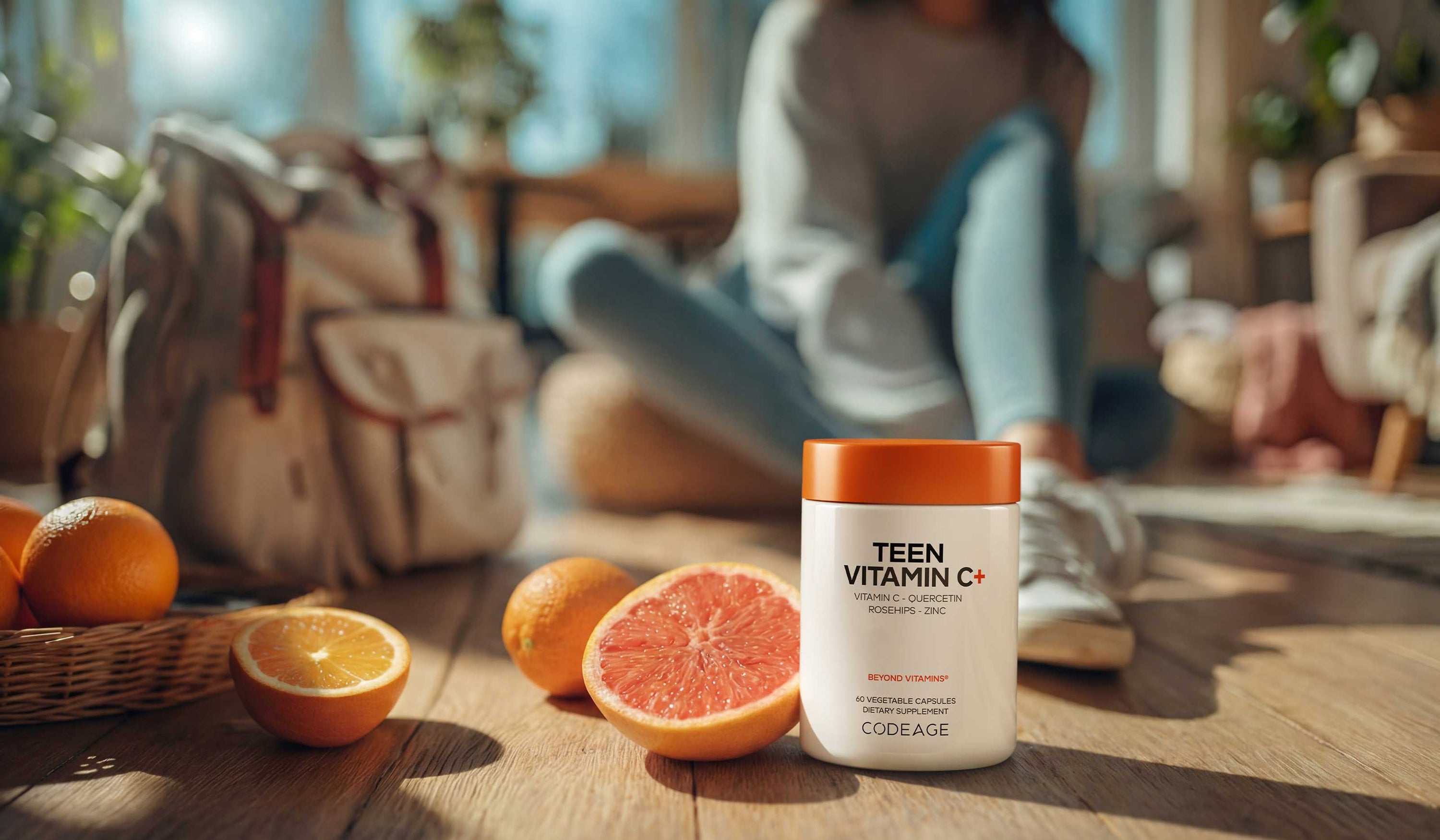 Codeage Teen Vitamin C for teenagers, Rosehips, Zinc and Quercetin.