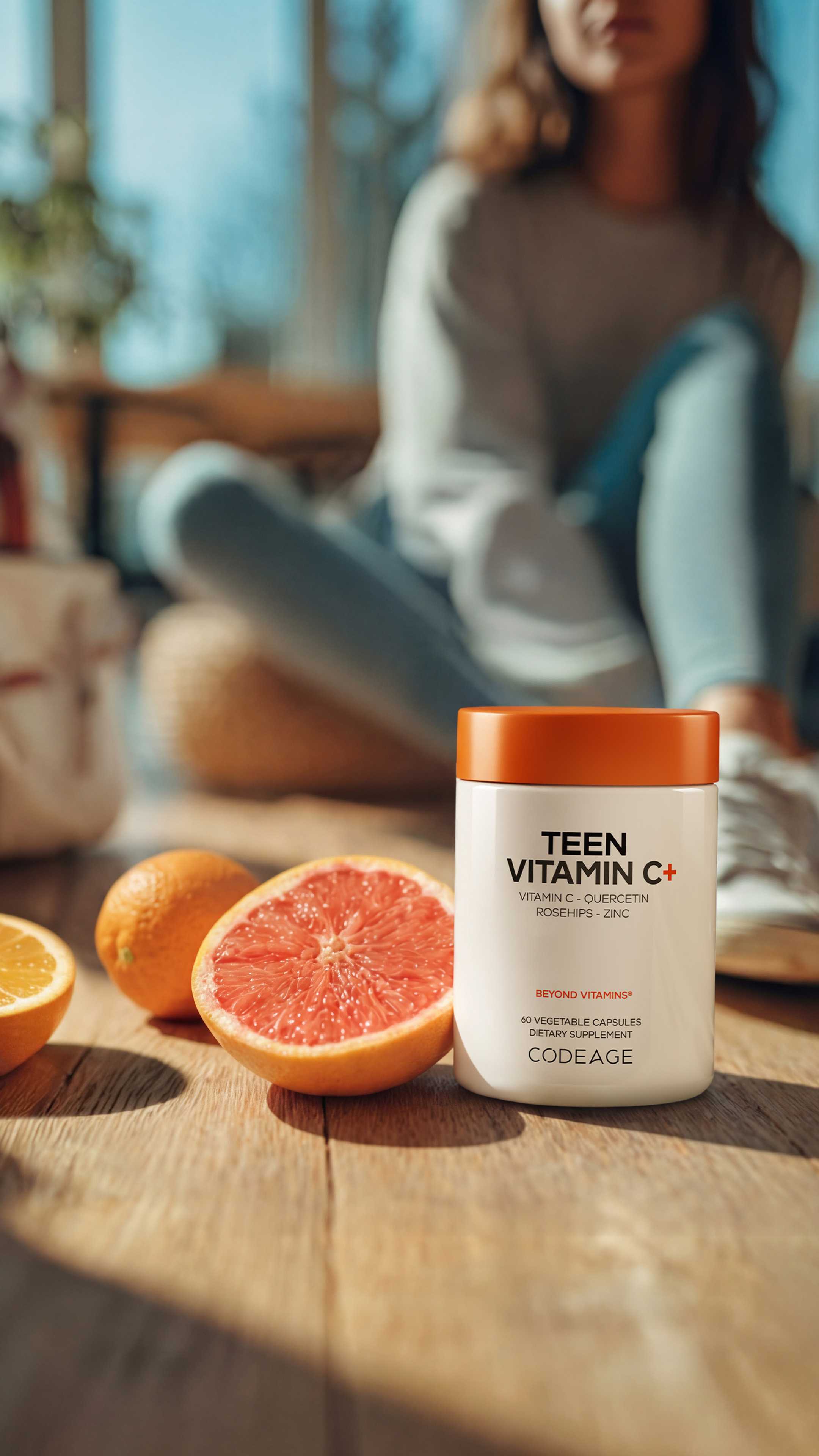 Codeage Teen Vitamin C for teenagers, Rosehips, Zinc and Quercetin.