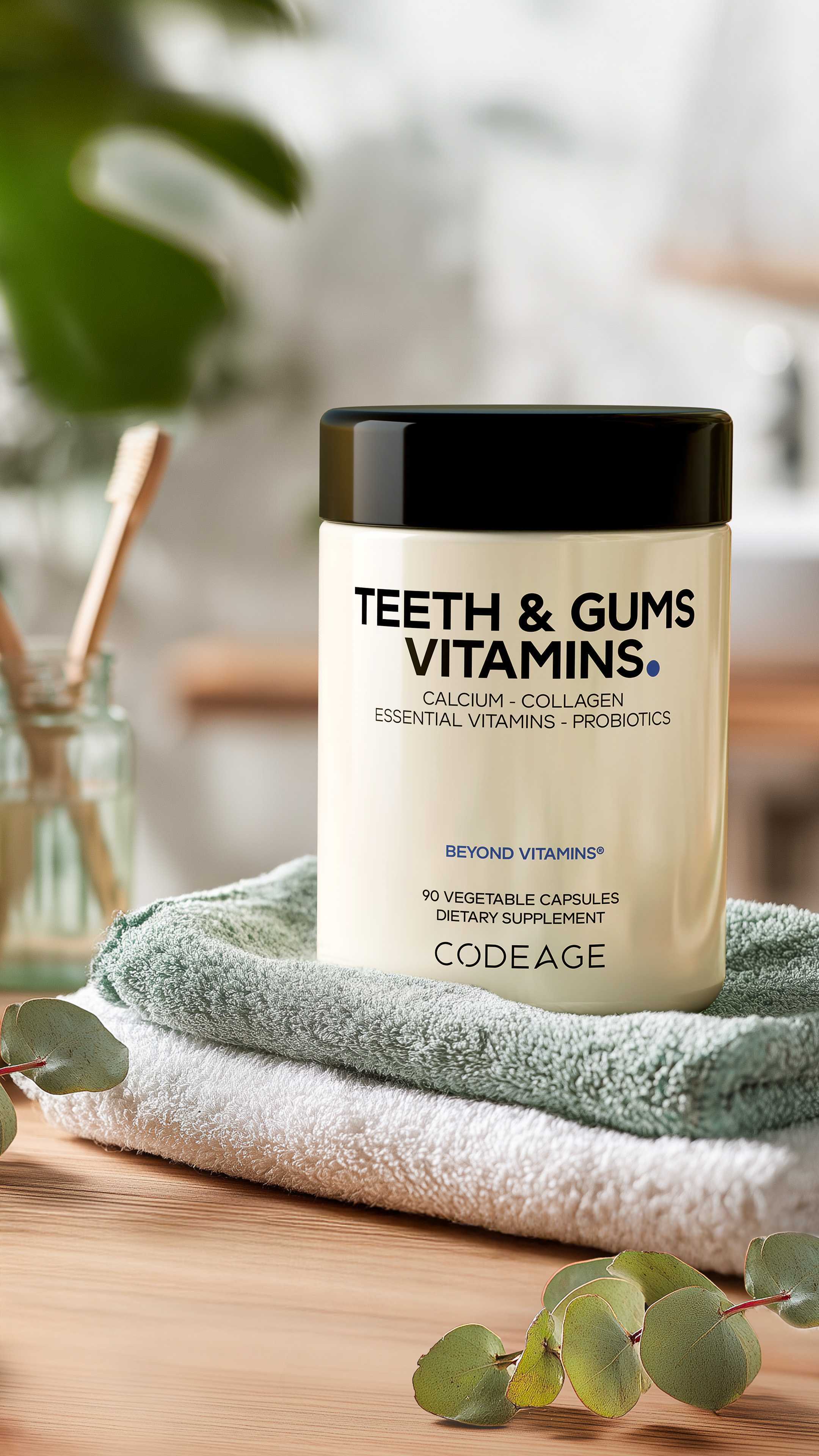 Codeage Teeth & Gums Vitamins, Dental Probiotics, Plant Based Calcium