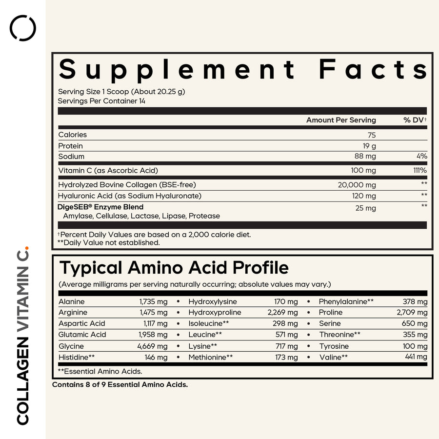 Codeage Collagen Vitamin C Supplement Hyaluronic Acid Enzymes Powder Supplement Facts