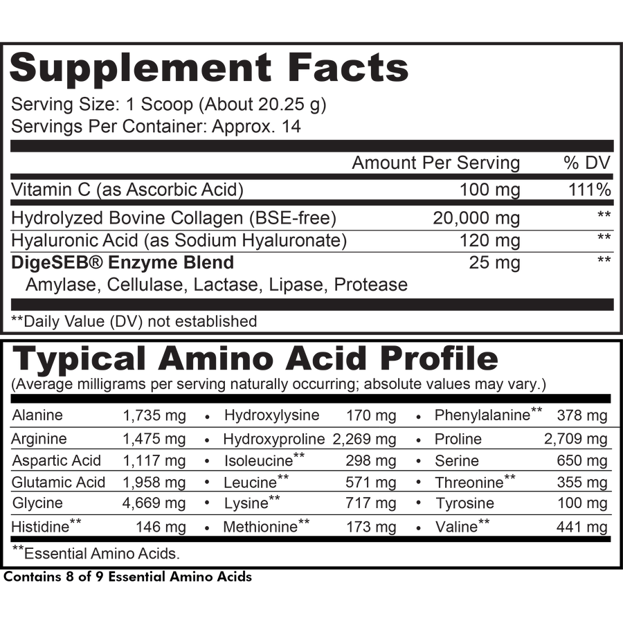 Codeage Collagen Vitamin C Supplement Hyaluronic Acid Enzymes Powder Supplement Facts