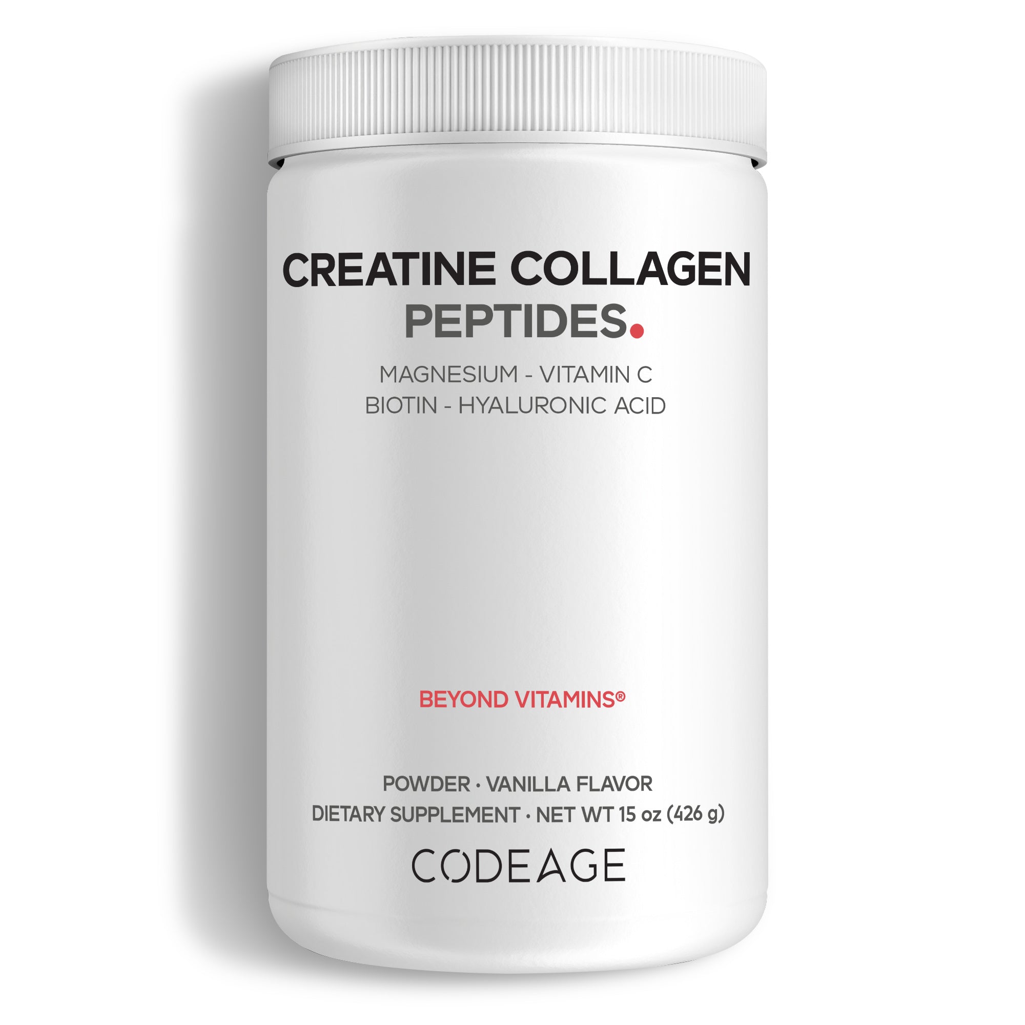 Codeage Creatine Collagen Peptides with Creatine Monohydrate Powder Supplement, Wild-Caught Marine Collagen, Biotin, Magnesium, Vitamin C, Hyaluronic Acid - Vanilla Flavored 