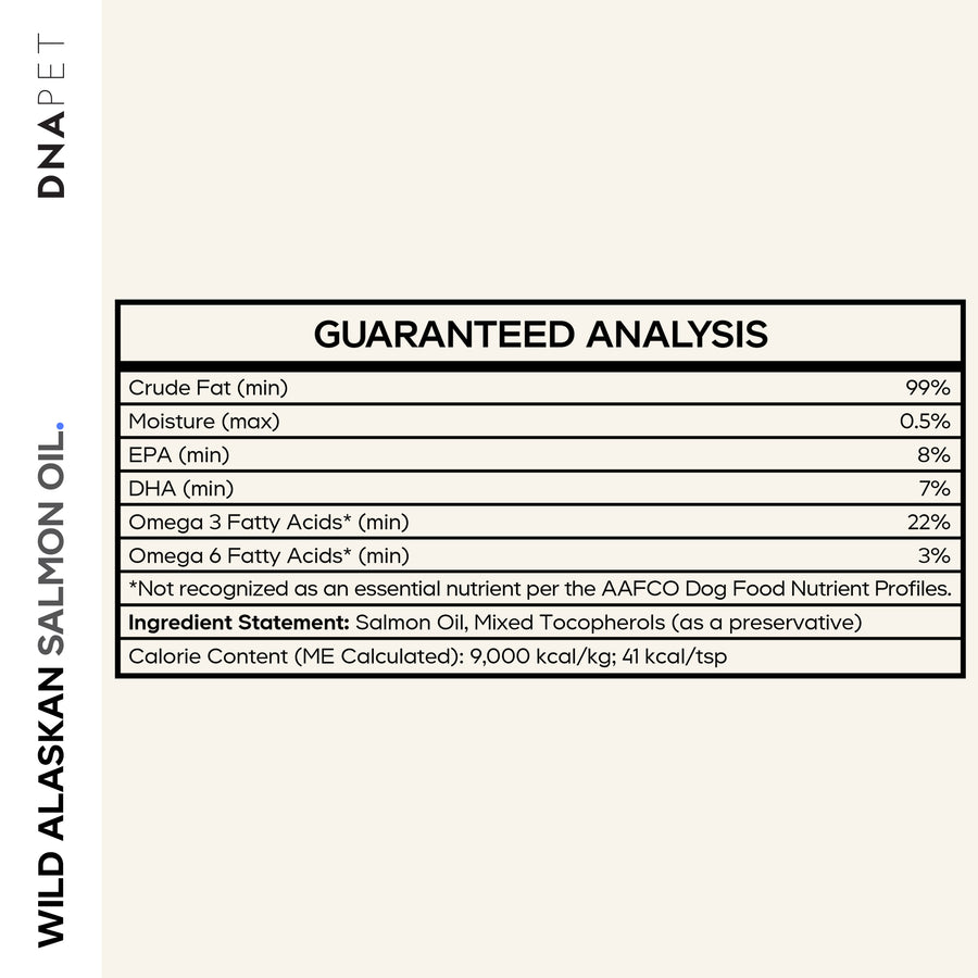 DNA PET Wild Alaskan Salmon Oil, Supplement for Dogs, Guaranteed Analysis