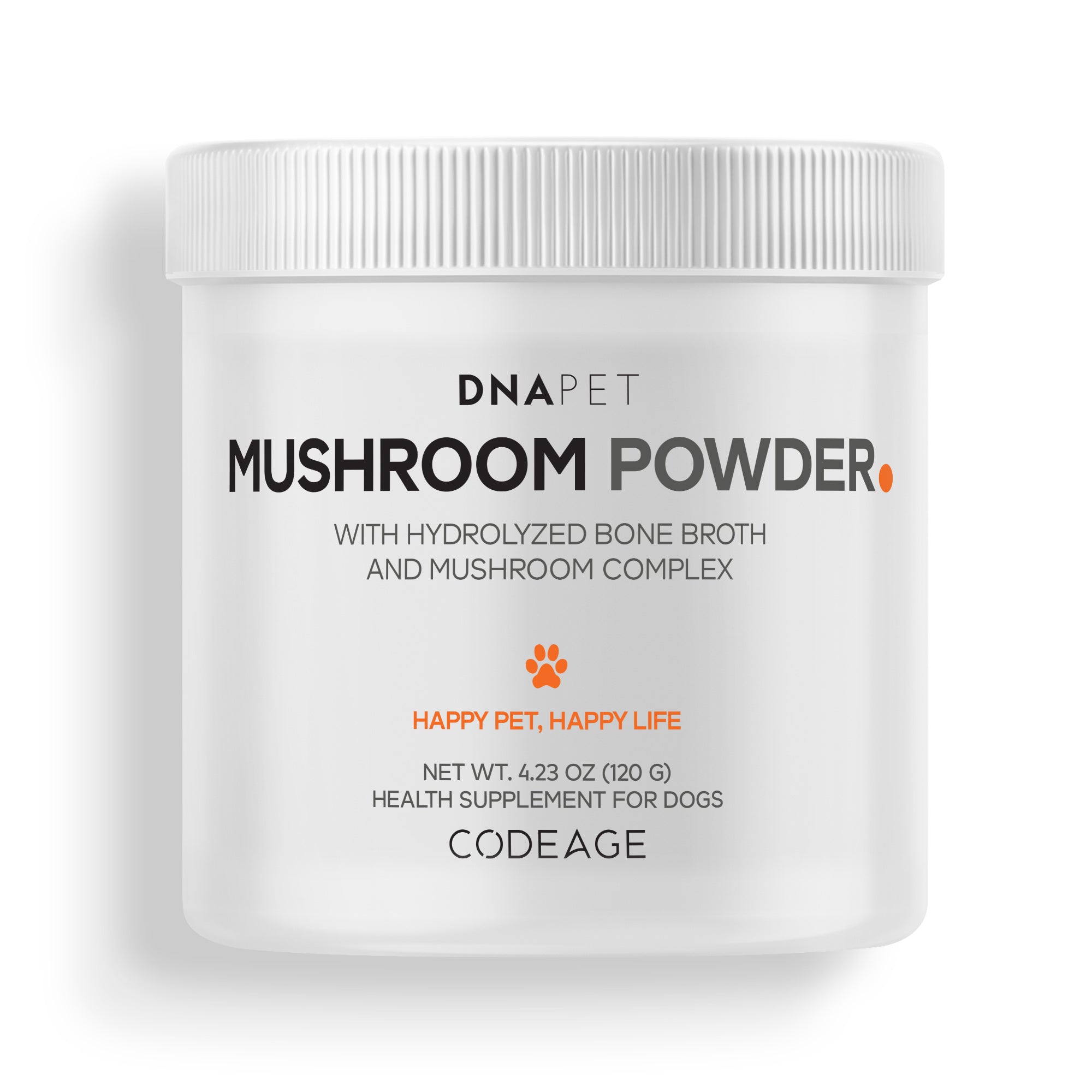 DNA PET Mushroom Powder supplement for dogs with bone broth powder