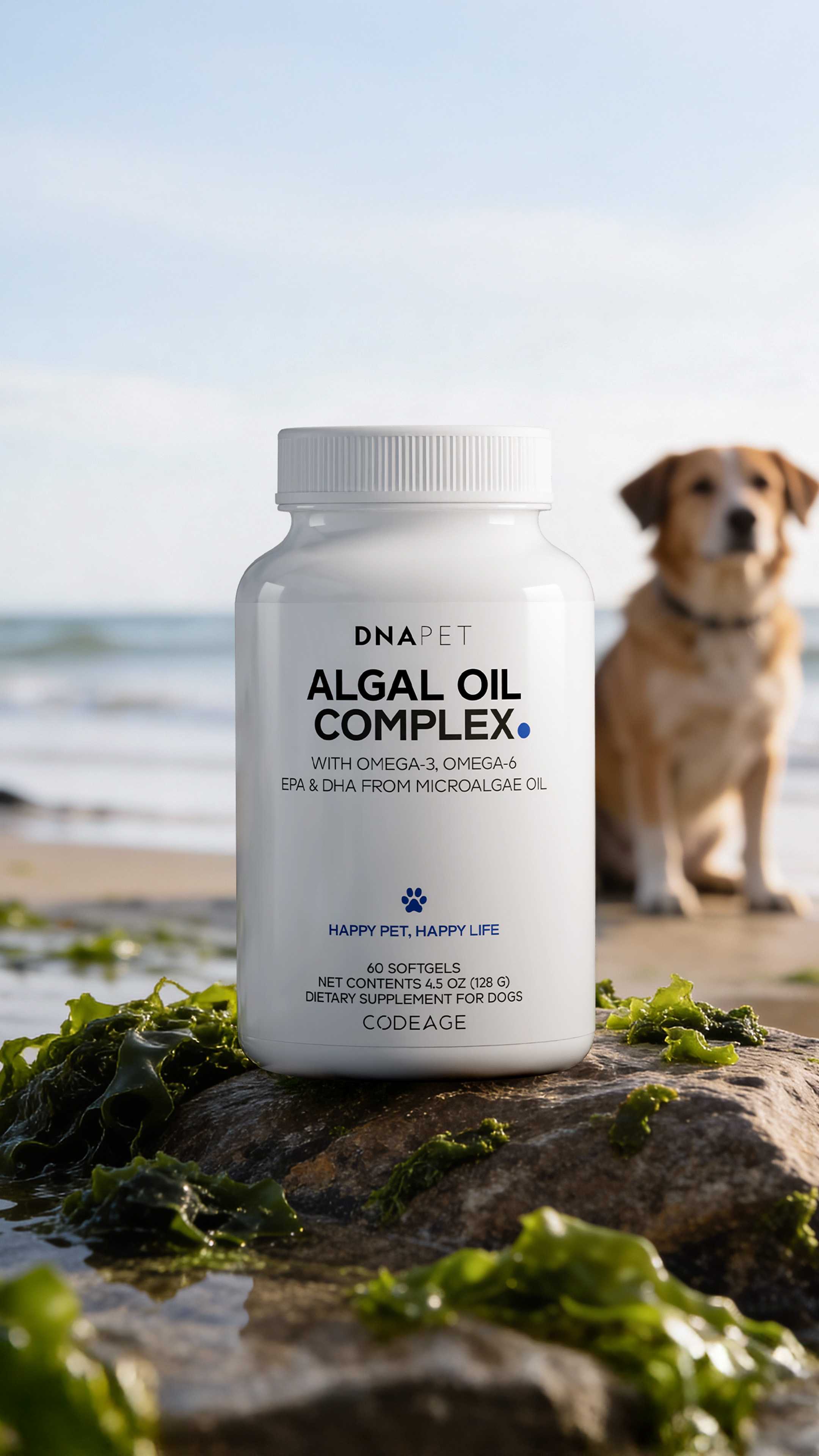 DNA PET Algal Oil Complex - Dog Supplement Omega 3 EPA DHA Codeage DNA PET Algal Oil Complex - Dog Supplement Omega 3 EPA DHA Codeage
