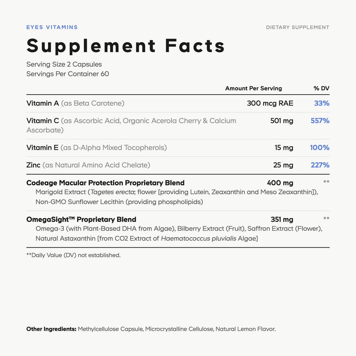 Codeage Eyes Supplement Facts