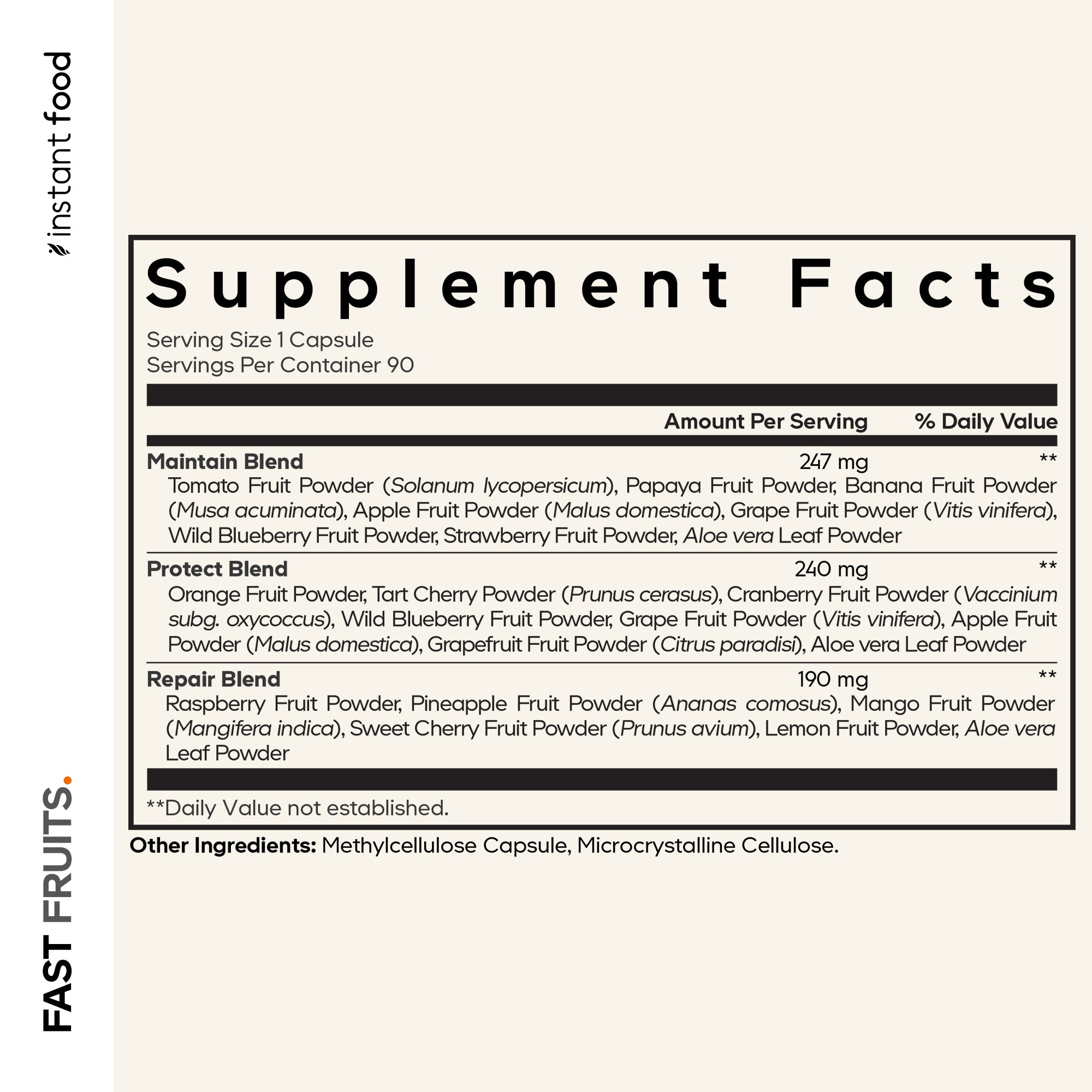 Instantfood Fast Fruits supplement facts