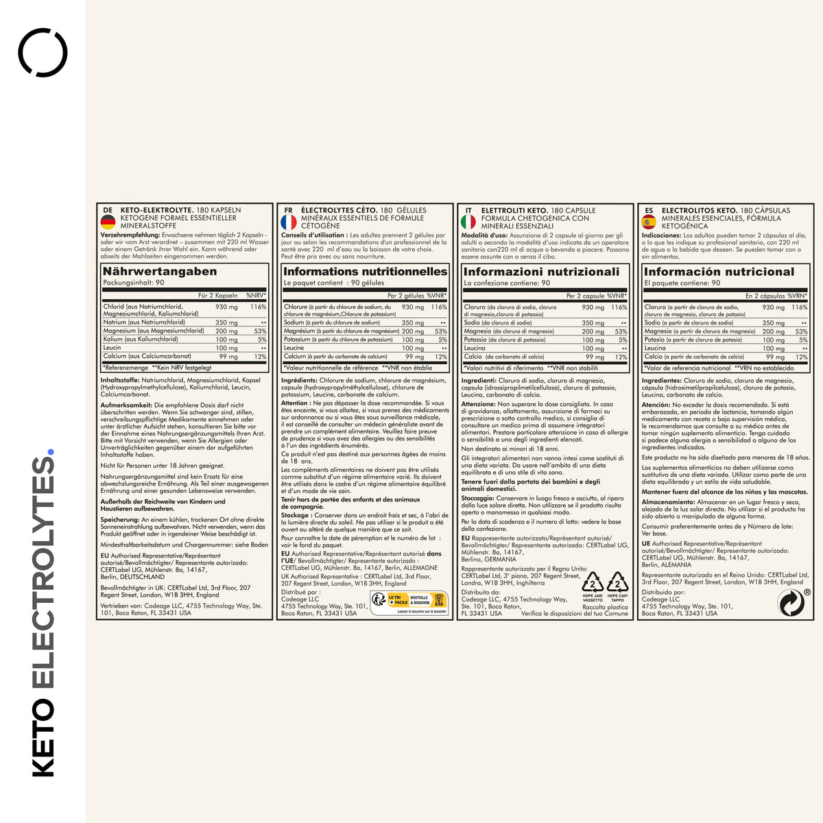 Codeage Keto Electrolytes Mineral -Supplement Facts