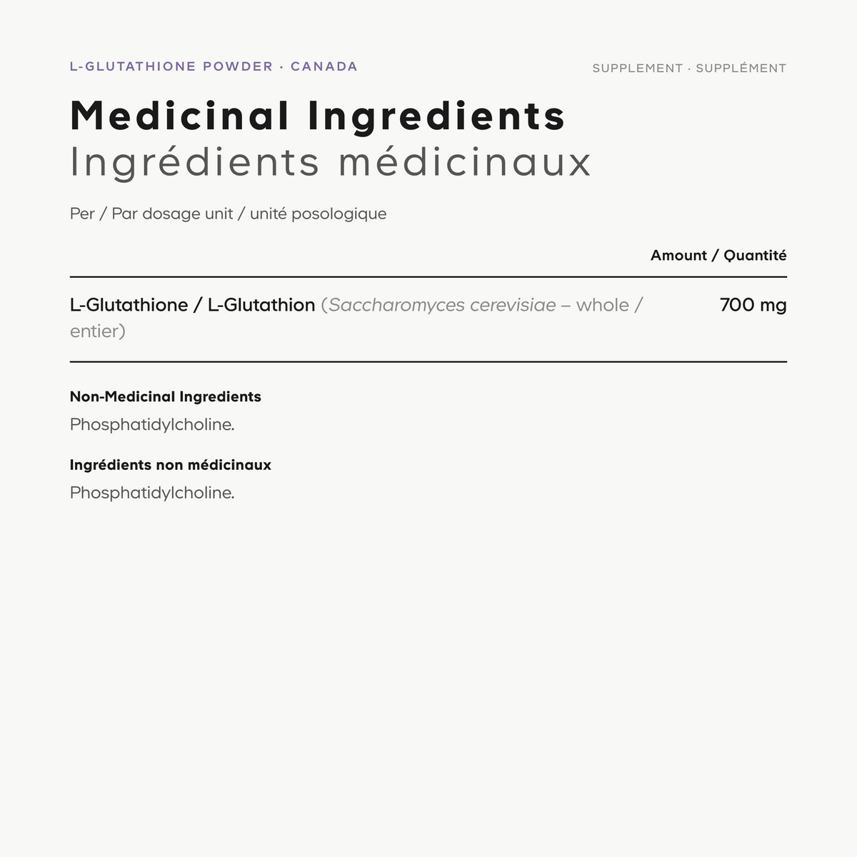 Codeage L-Glutathione 700mg powder,  supplement facts